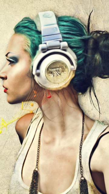 Обои Girl With Headphones Artistic Portrait 360x640