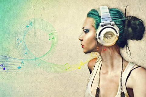 Fondo de pantalla Girl With Headphones Artistic Portrait 480x320