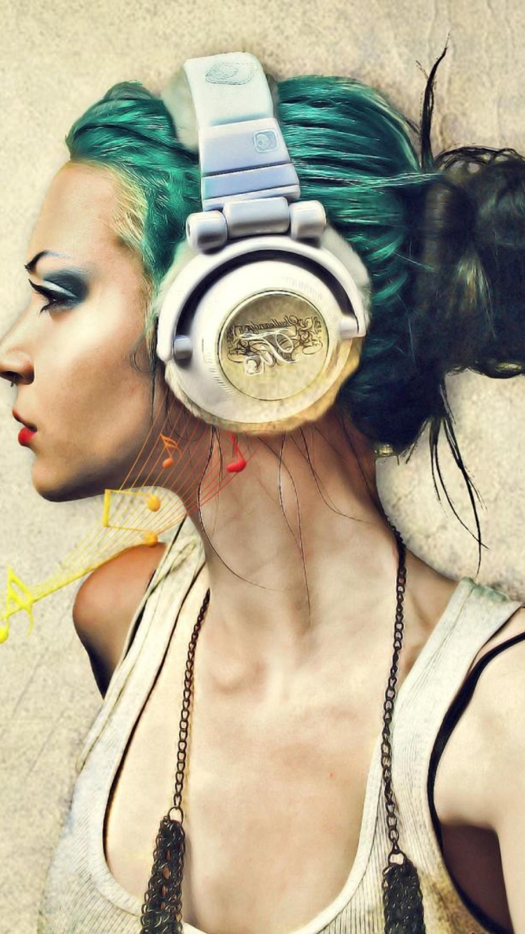 Girl With Headphones Artistic Portrait wallpaper 750x1334
