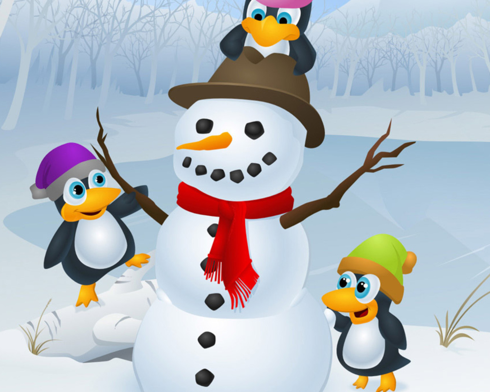 Screenshot №1 pro téma Snowman With Penguins 1600x1280