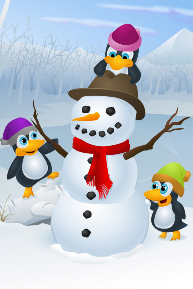 Screenshot №1 pro téma Snowman With Penguins 640x960