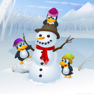 Snowman With Penguins sfondi gratuiti per 1024x1024