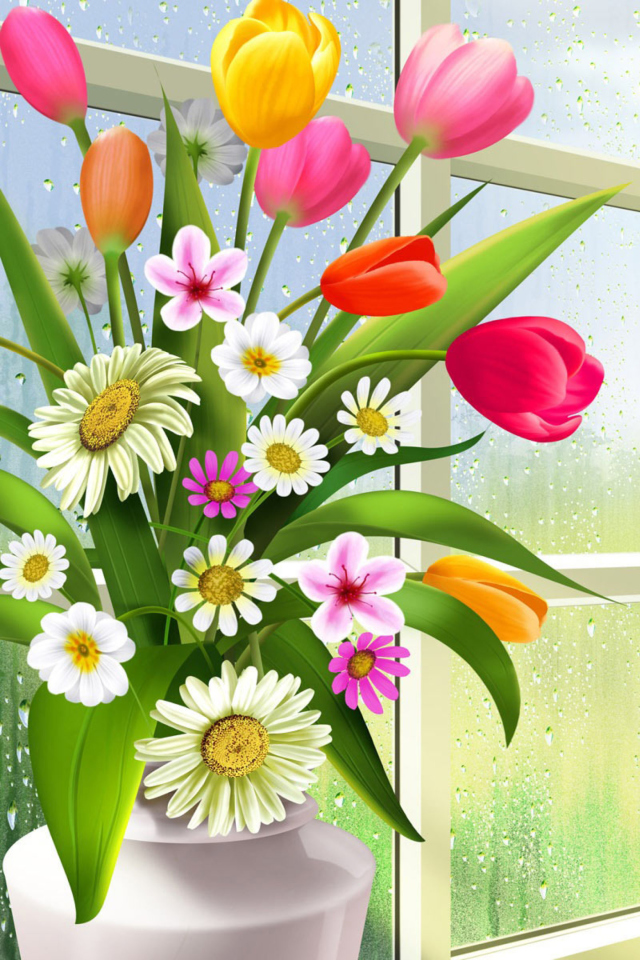 Das Summer Flowers Illustration Wallpaper 640x960