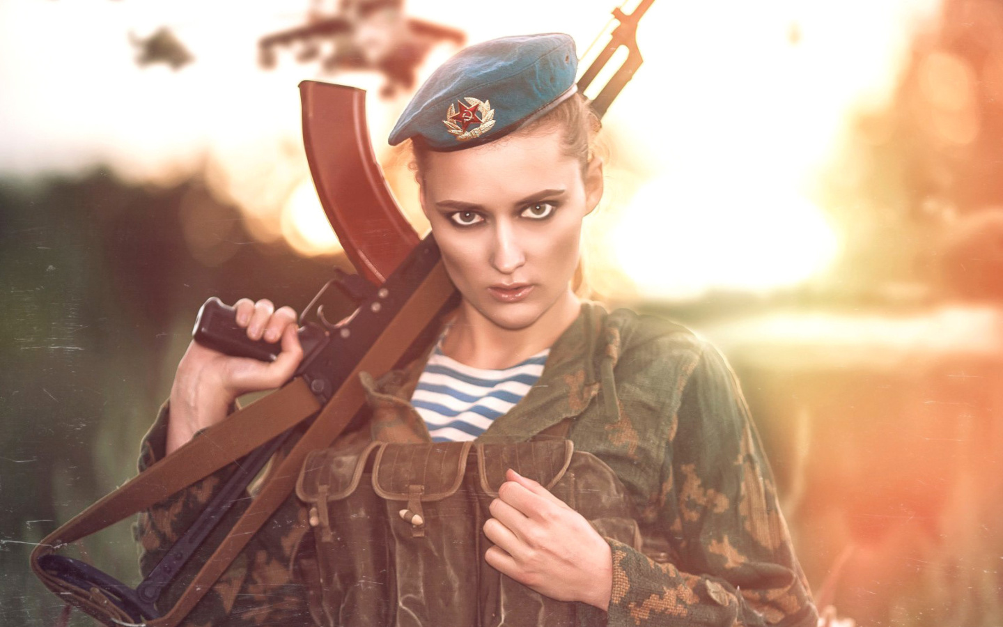 Russian Girl and Weapon HD wallpaper 1440x900