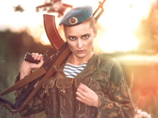Обои Russian Girl and Weapon HD 320x240