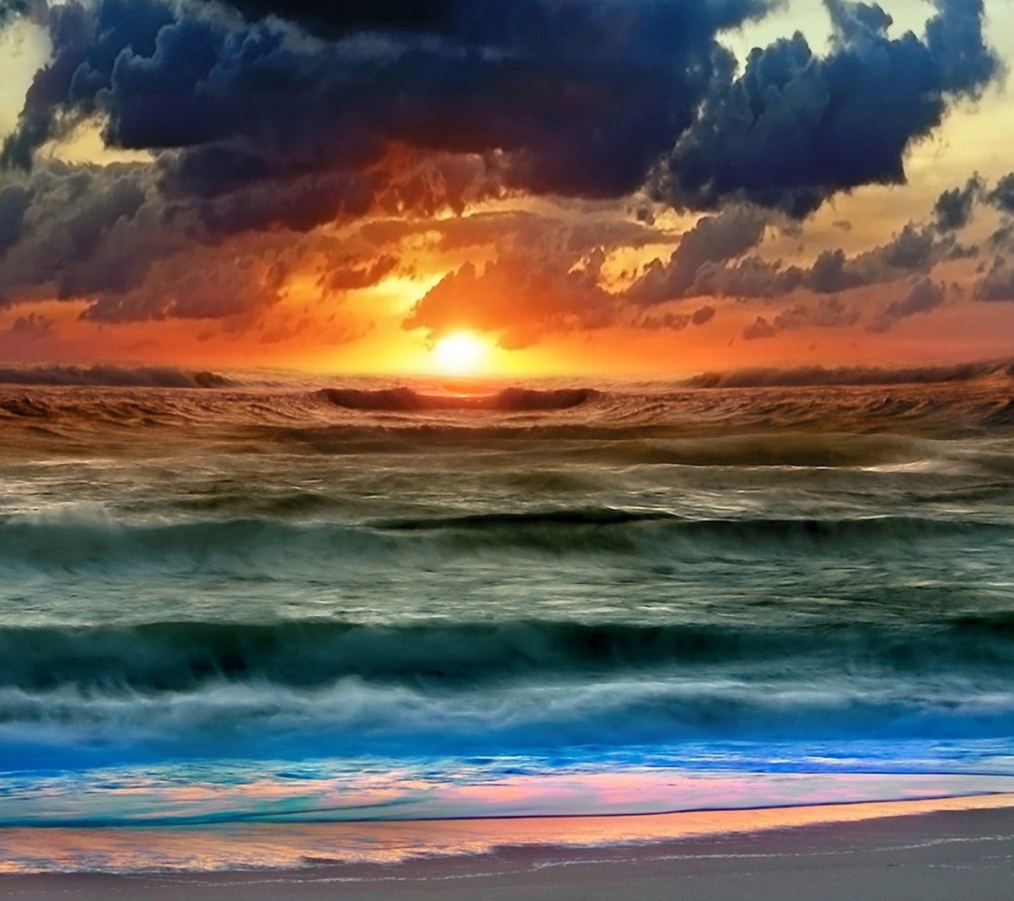 Fondo de pantalla Colorful Sunset And Waves 1440x1280