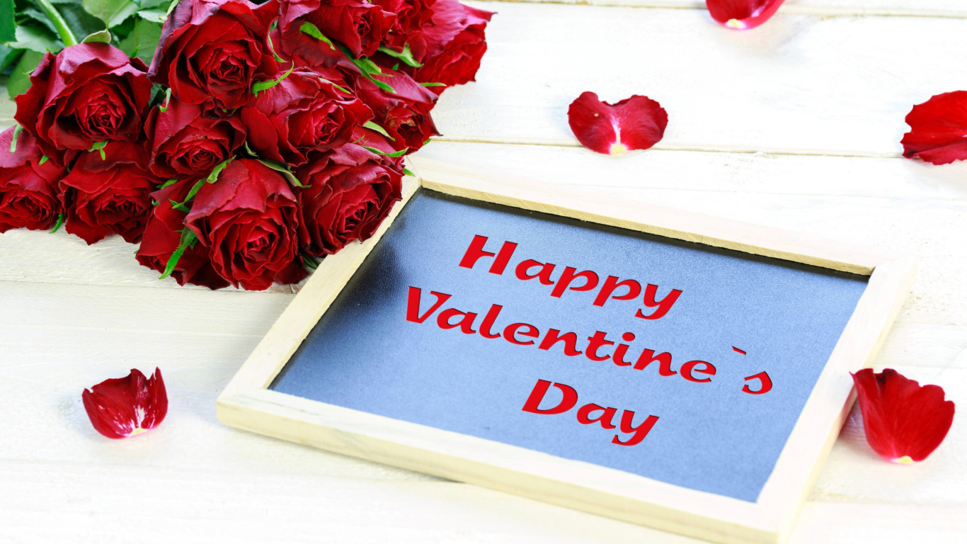 Обои Happy Valentines Day with Roses 1366x768