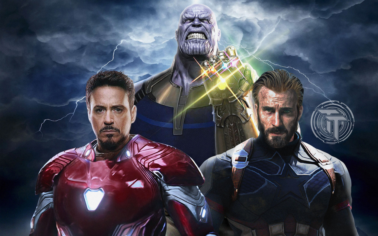 Fondo de pantalla Avengers Infinity War with Captain America, Iron Man, Thanos 1280x800