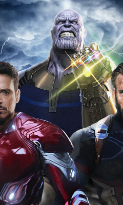 Fondo de pantalla Avengers Infinity War with Captain America, Iron Man, Thanos 240x400