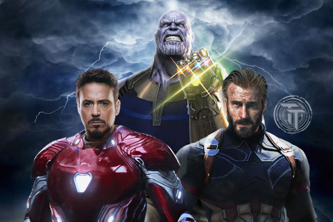 Обои Avengers Infinity War with Captain America, Iron Man, Thanos 480x320