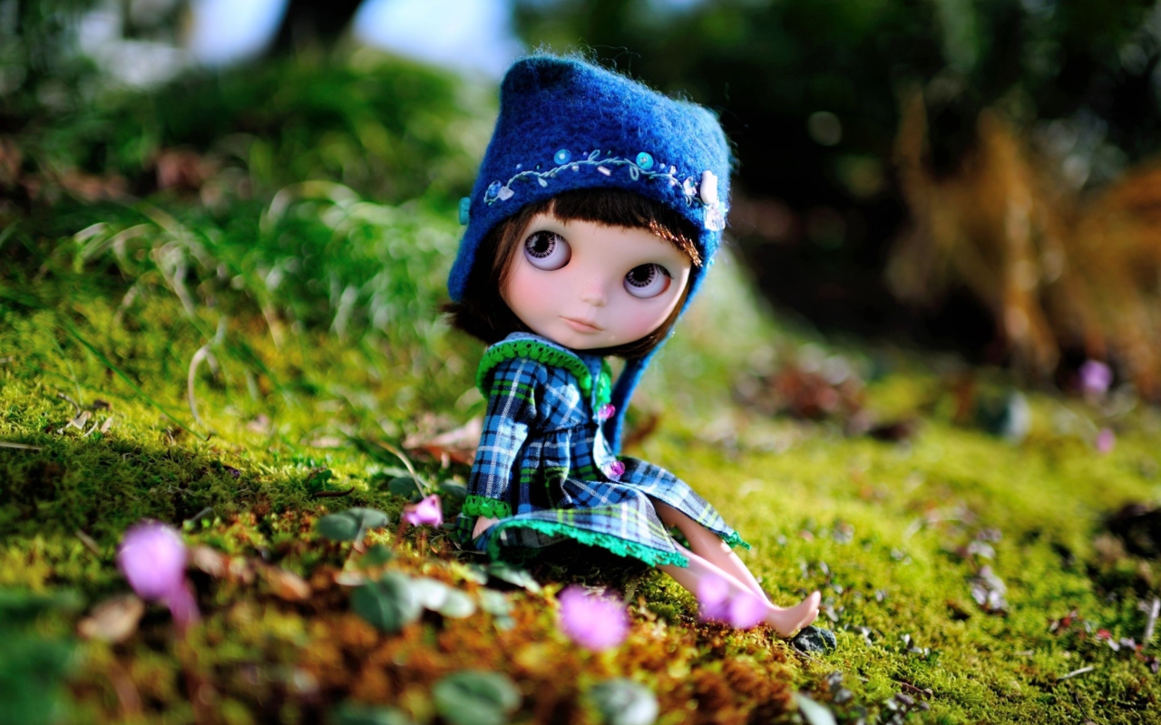 Cute Doll In Blue Hat wallpaper 1280x800