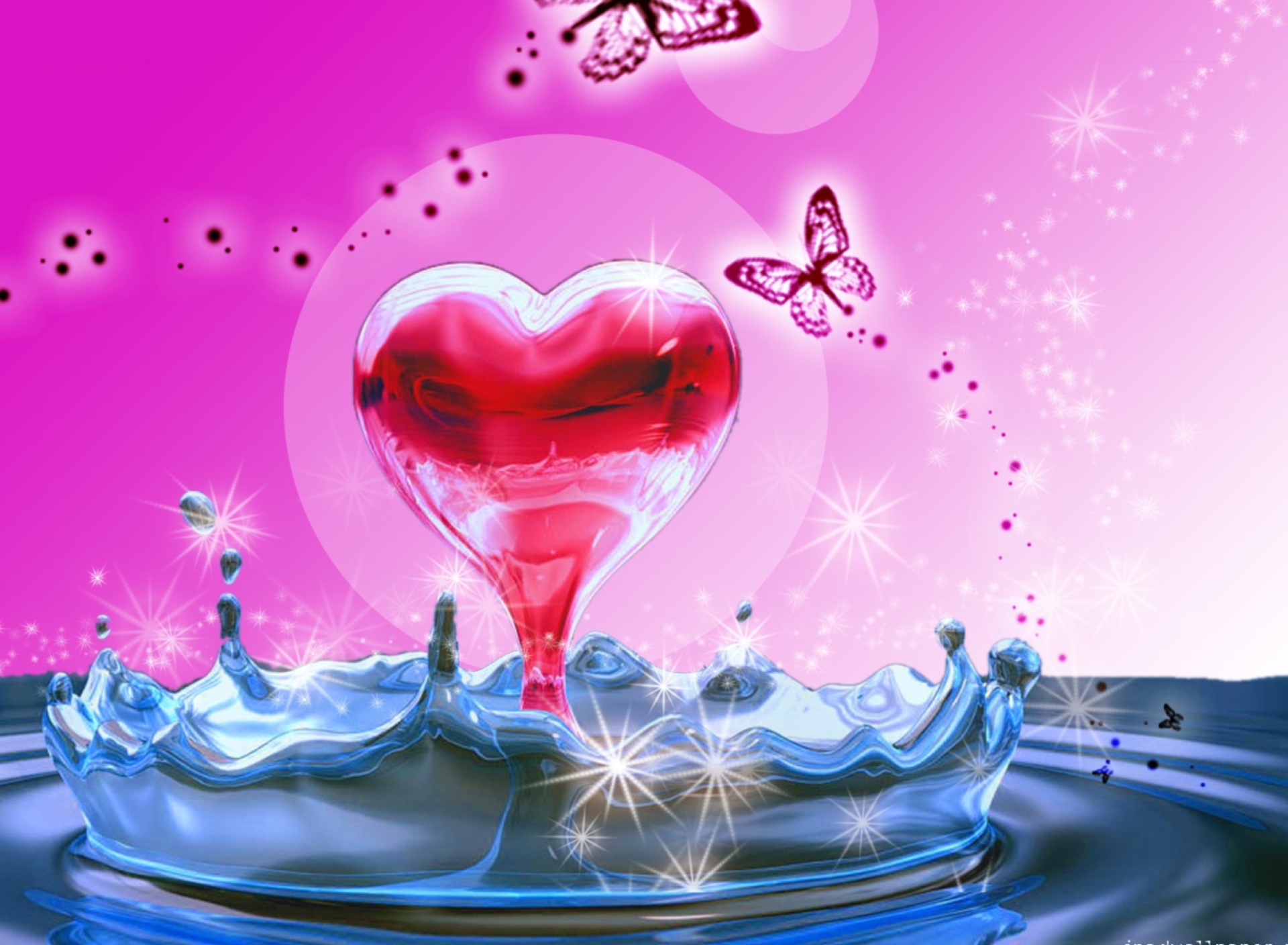 Обои 3D Heart In Water 1920x1408
