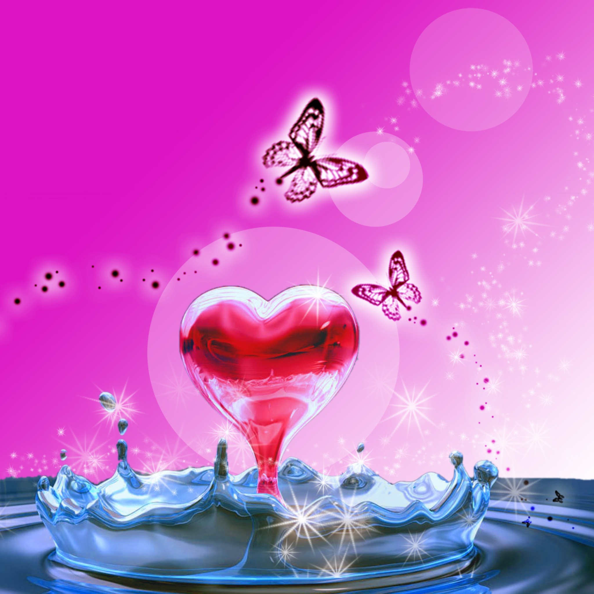 Das 3D Heart In Water Wallpaper 2048x2048