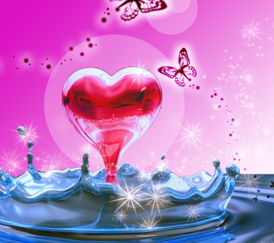 Das 3D Heart In Water Wallpaper 960x854