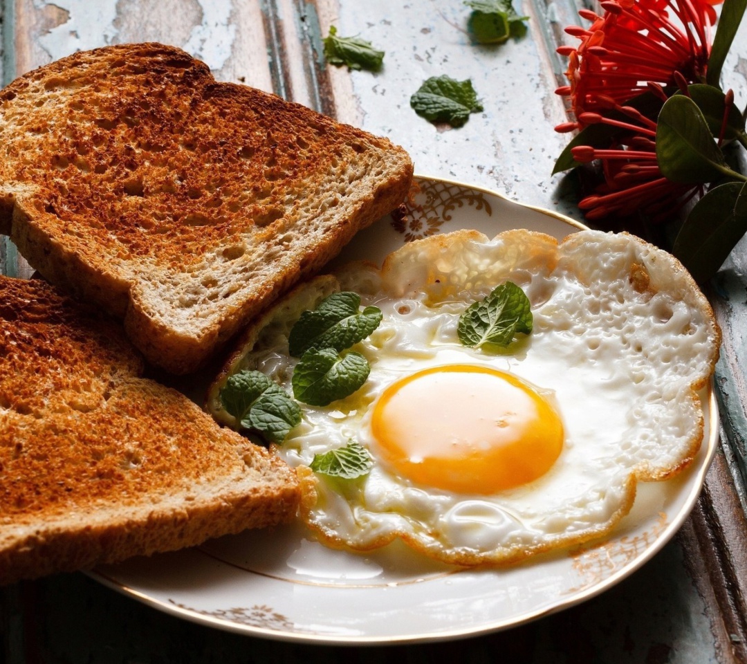 Breakfast with toast and scrambled eggs wallpaper 1080x960