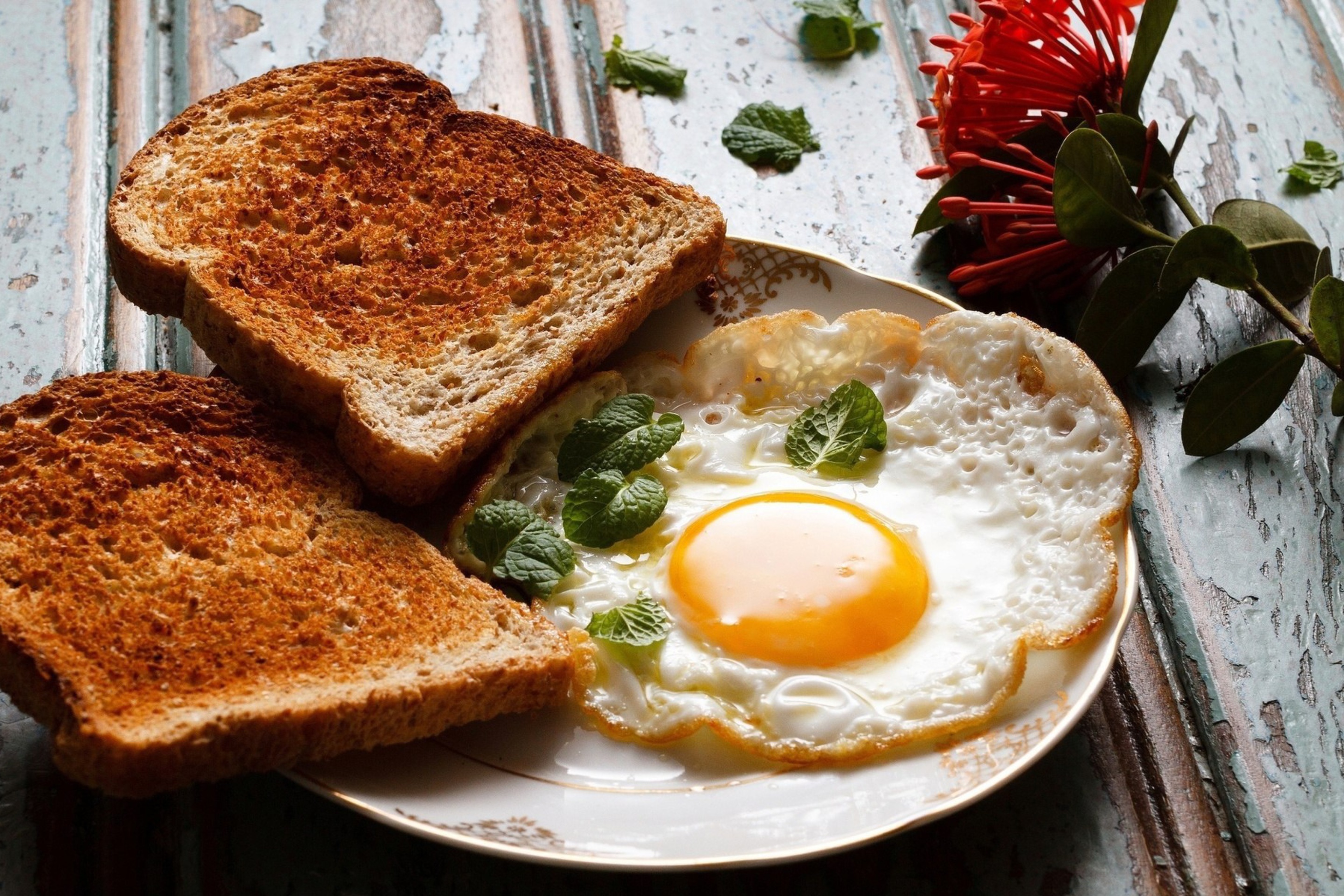 Breakfast with toast and scrambled eggs wallpaper 2880x1920