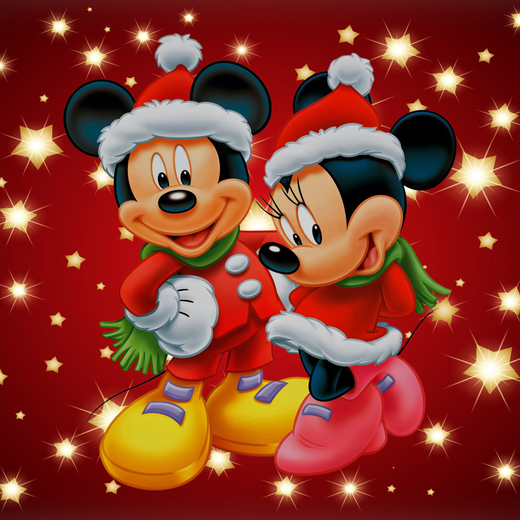 Обои Mickey And Mini Mouse Christmas Time 1024x1024