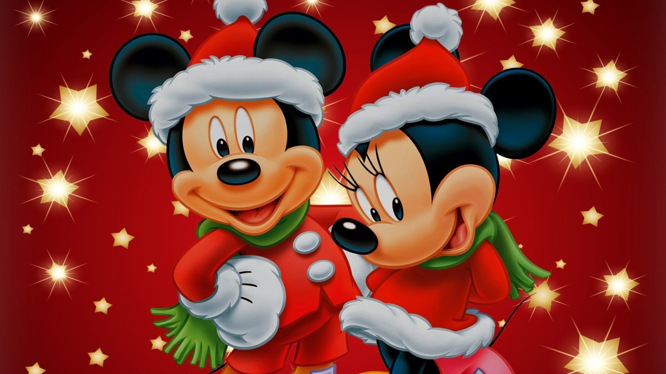 Обои Mickey And Mini Mouse Christmas Time 1366x768
