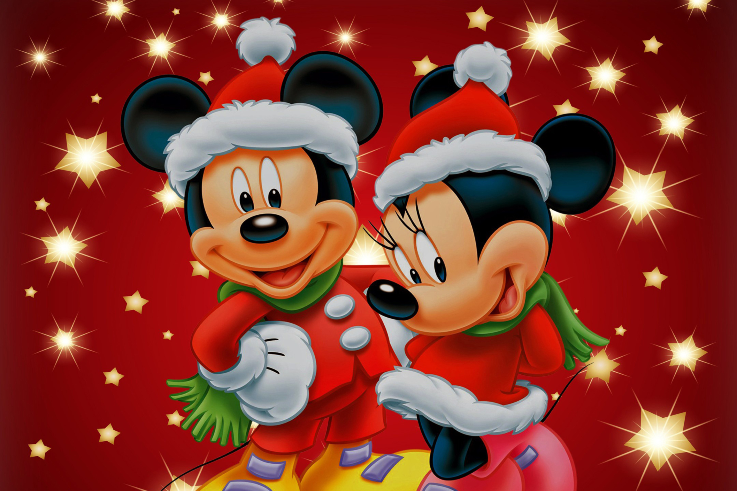 Обои Mickey And Mini Mouse Christmas Time 2880x1920