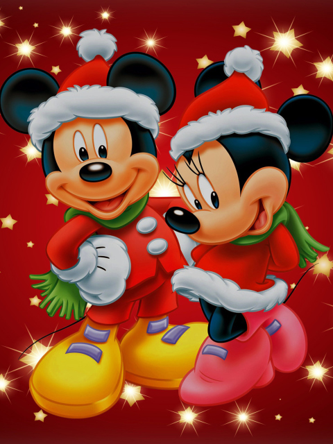 Das Mickey And Mini Mouse Christmas Time Wallpaper 480x640