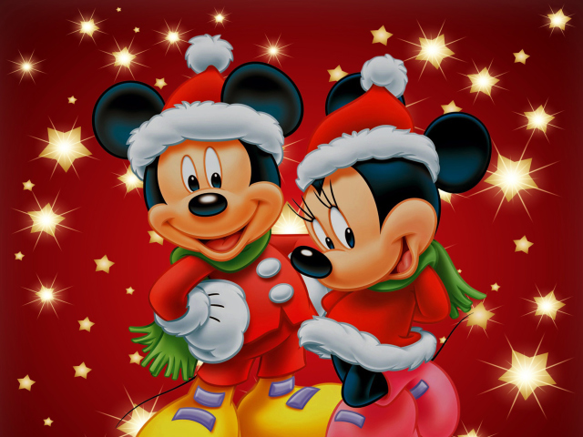Обои Mickey And Mini Mouse Christmas Time 640x480