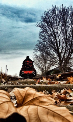 Das Train On Railroad Tracks Wallpaper 240x400