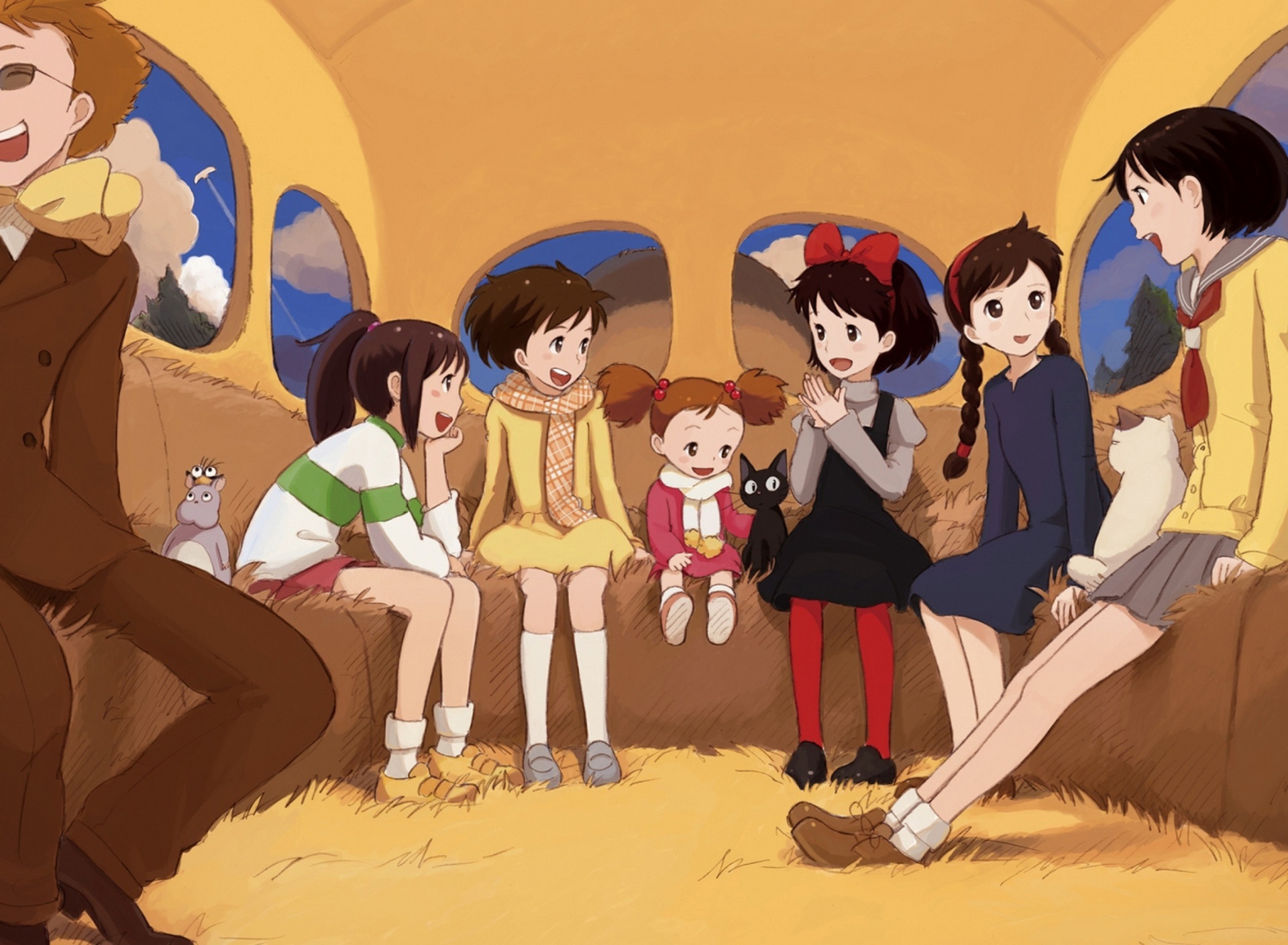 Обои Kikis Delivery Service with Kiki, Jiji, Osono and Ursula 1920x1408