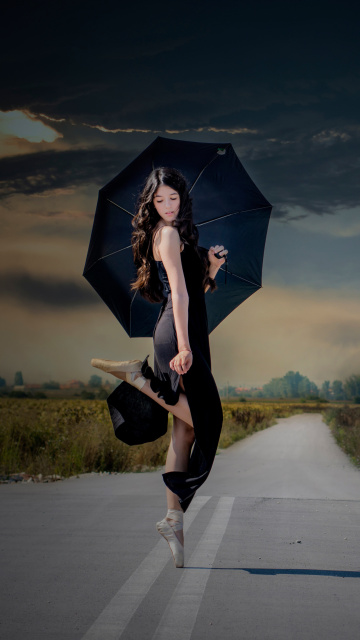 Обои Ballerina with black umbrella 360x640