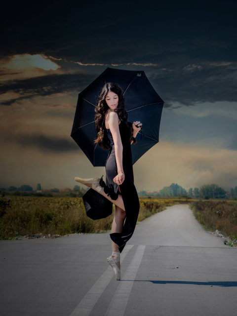 Screenshot №1 pro téma Ballerina with black umbrella 480x640