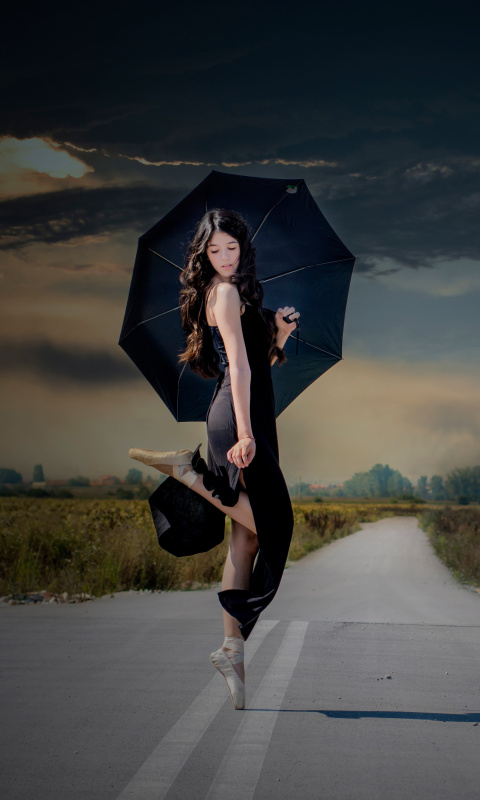 Ballerina with black umbrella wallpaper 480x800