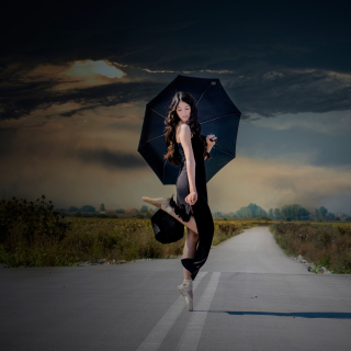 Ballerina with black umbrella papel de parede para celular para iPad