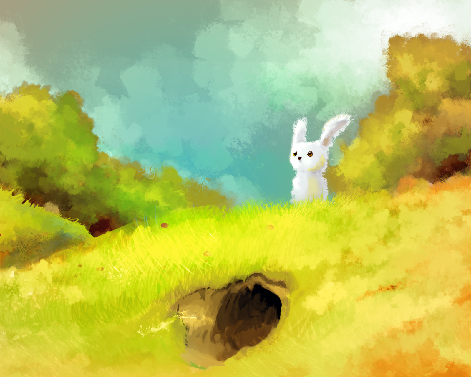 Cute White Bunny Painting wallpaper 1600x1280
