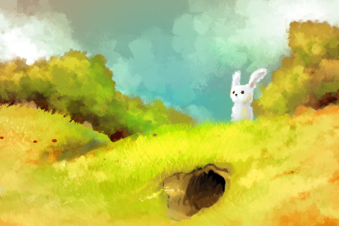 Das Cute White Bunny Painting Wallpaper 480x320