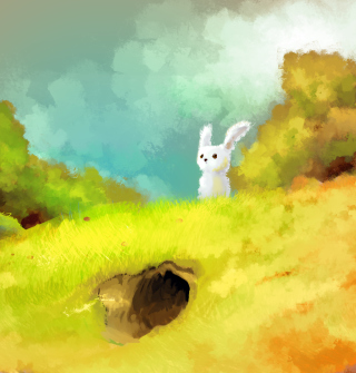 Kostenloses Cute White Bunny Painting Wallpaper für iPad 2