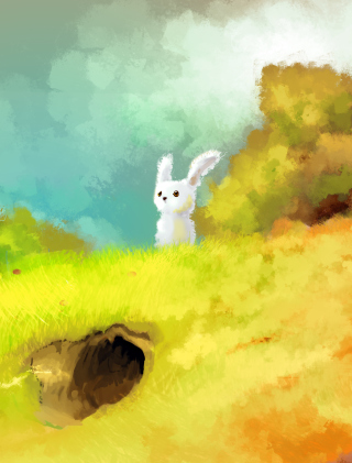 Cute White Bunny Painting - Obrázkek zdarma pro Nokia Asha 300