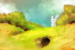 Cute White Bunny Painting Wallpaper for Android, iPhone and iPad