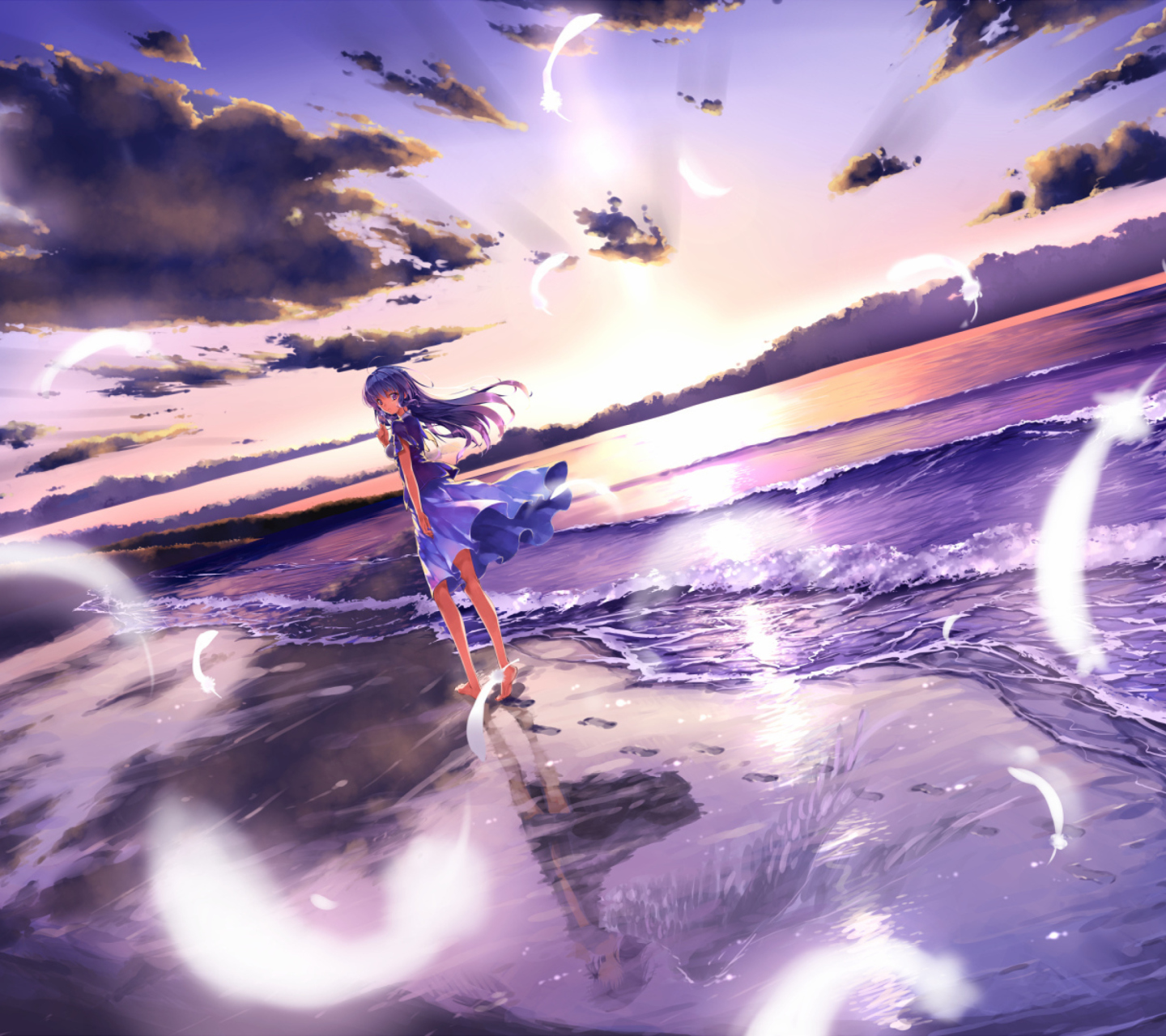 Das Anime Girl On Beach Wallpaper 1440x1280