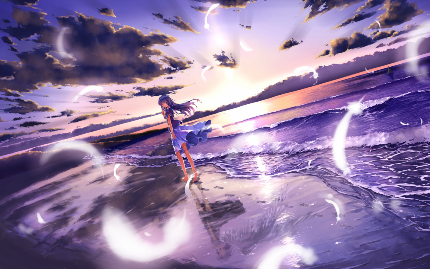 Screenshot №1 pro téma Anime Girl On Beach 1440x900