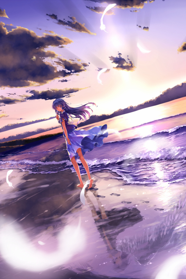 Anime Girl On Beach wallpaper 640x960