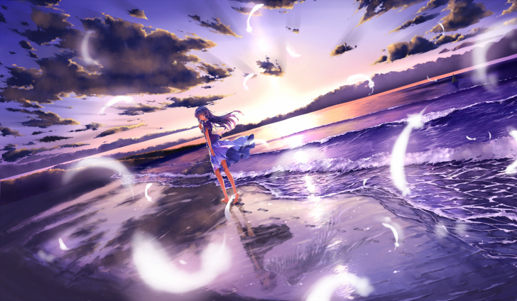Fondo de pantalla Anime Girl On Beach