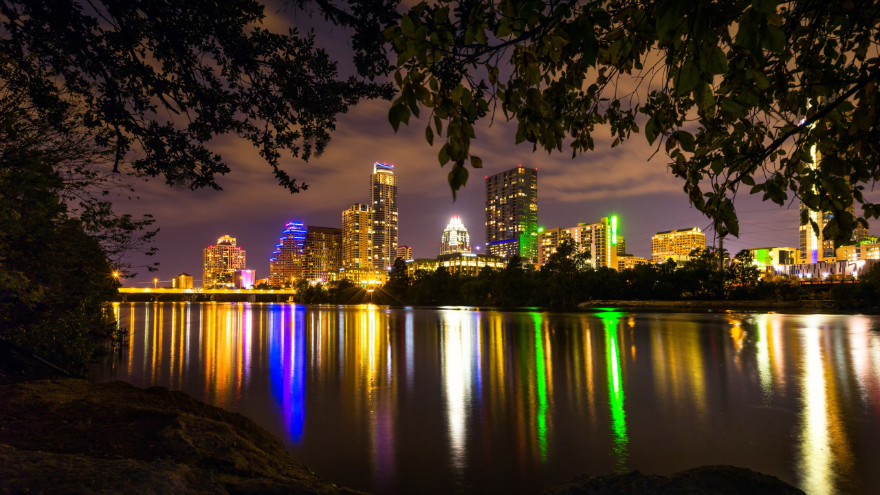 Screenshot №1 pro téma USA Skyscrapers Rivers Austin Texas Night Cities 1280x720
