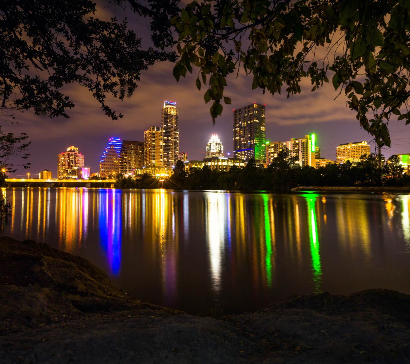 Screenshot №1 pro téma USA Skyscrapers Rivers Austin Texas Night Cities 1440x1280