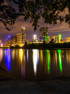 Fondo de pantalla USA Skyscrapers Rivers Austin Texas Night Cities 240x320