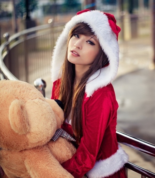 Santa Girl With Teddy Bear papel de parede para celular para 128x160