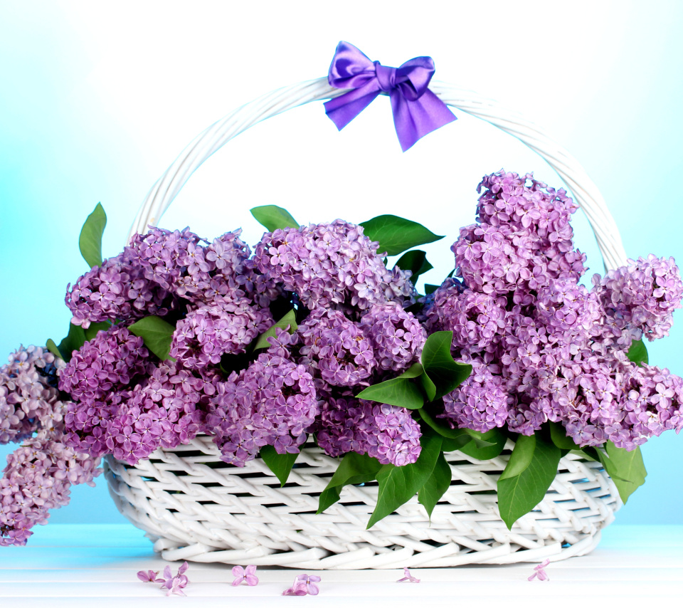 Baskets with lilac flowers wallpaper 960x854