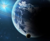 Screenshot №1 pro téma Blue Planet With Dark Satellite 176x144
