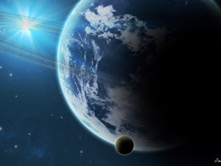 Screenshot №1 pro téma Blue Planet With Dark Satellite 320x240