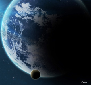 Blue Planet With Dark Satellite - Obrázkek zdarma pro iPad 2