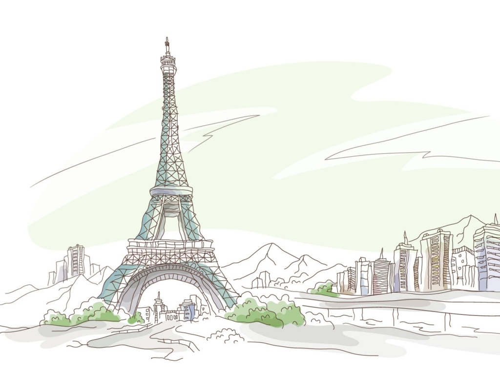 Das Drawing Of Eiffel Tower Wallpaper 1024x768
