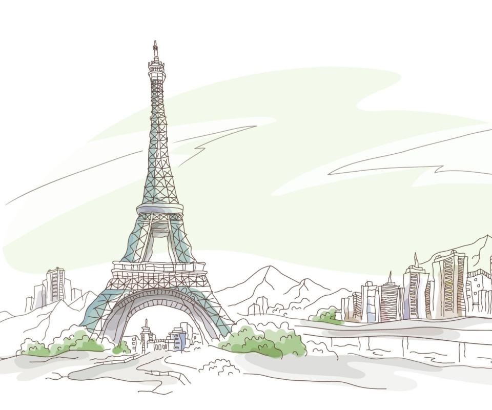 Обои Drawing Of Eiffel Tower 960x800
